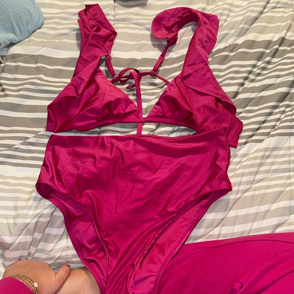 Chelsea and Violet raspberry bikini